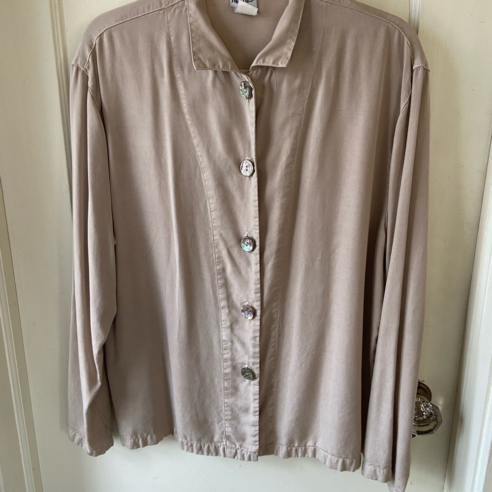 Gerties Tan/Beige Lagenlook 100% Lyocell/Tencel Boxy Jacket Sz L